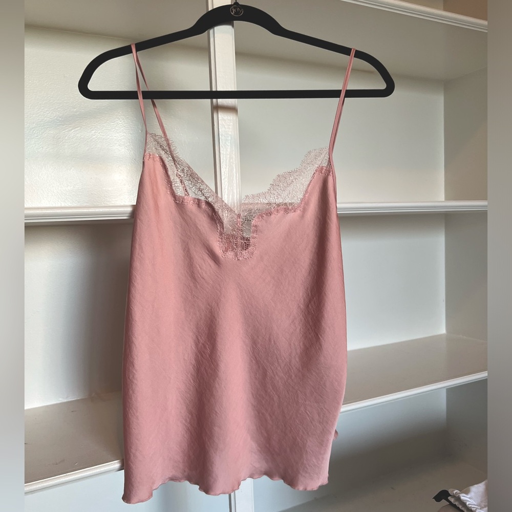 Victorias Secret Pink Lace Silk Satin Sleep Cami Lingerie Top - L